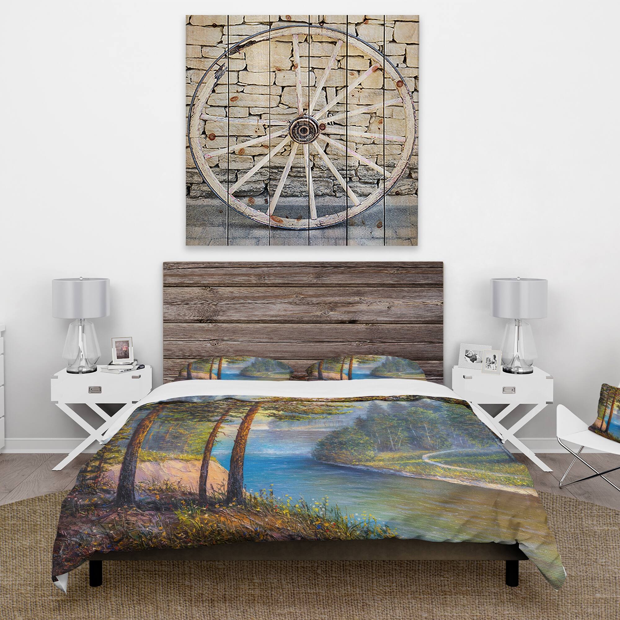 Designart 'Morning Sunlight Through The Pine & Fir Forest' Lake House