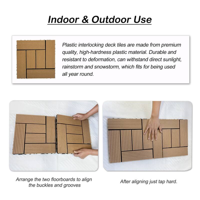 Wood Plastic Composite Deck Tiles Set of 20pcs, Composite Decking Resist Rust, Patio Flooring Outdoor Waterproof,12x12in