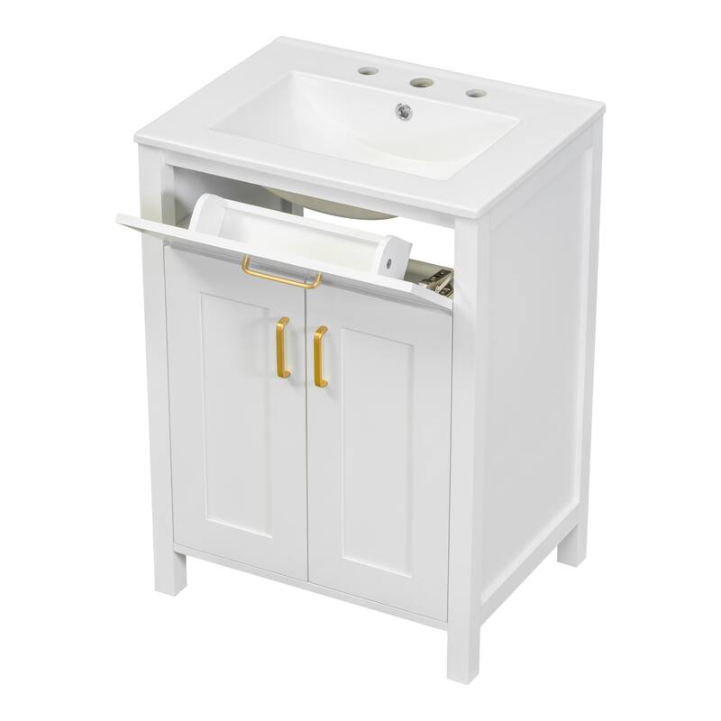 24"Bathroom Vanity Combo with Ceramic sink, Luxurious Space-Saving Vanity - W24"*D18"*H34"", 2 Soft-Close Doors