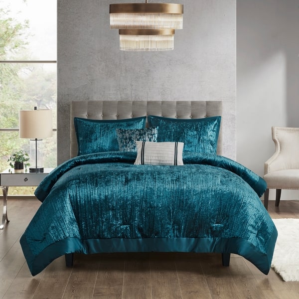 slide 2 of 44, Madison Park Reagan 5 Piece Crinkle Velvet Comforter Set Teal - California King
