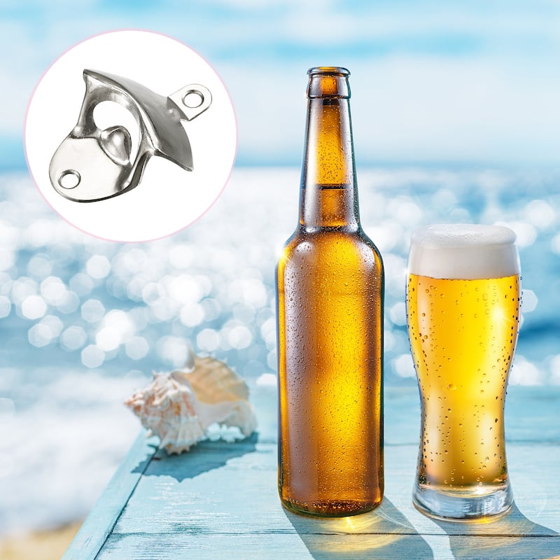 4pcs Wall Mounted Cast Iron Beer Bottle Opener Kitchen Gadget, Silver