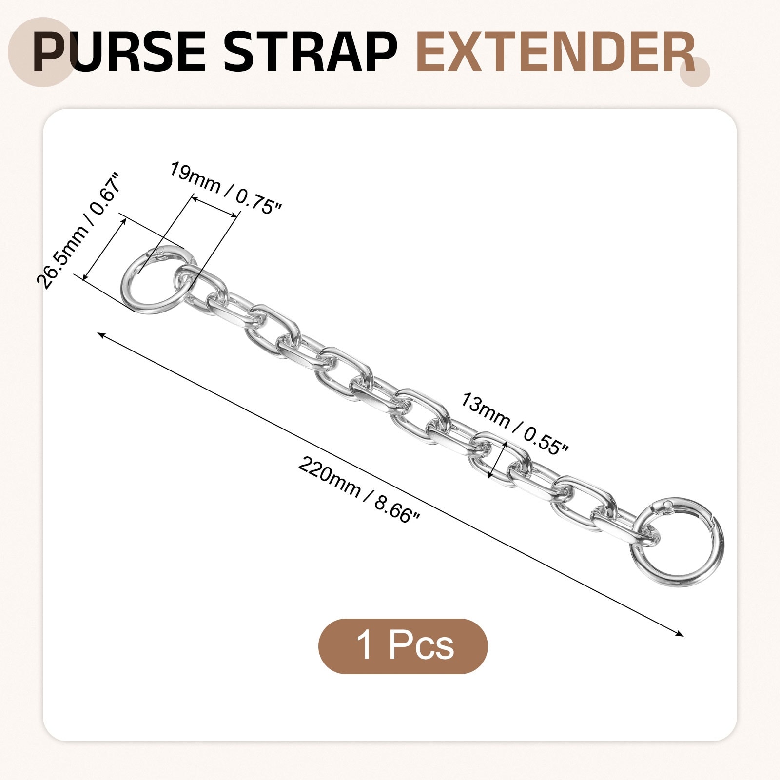 Purse Strap Extender, Metal Bag Replacement Handbag Chain with Spring Buckle for Shoulder Bag