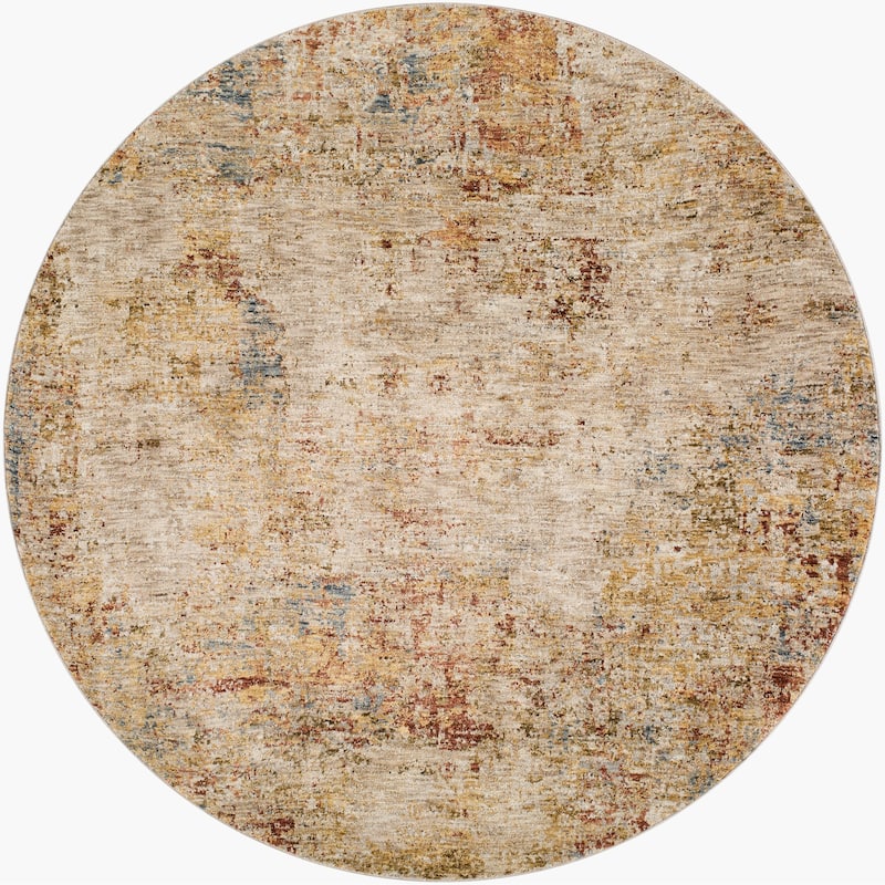 Livabliss Transitional Mona Lisa Abstract Area Rug - 6'7" x 6'7" Round - Tan/Rust