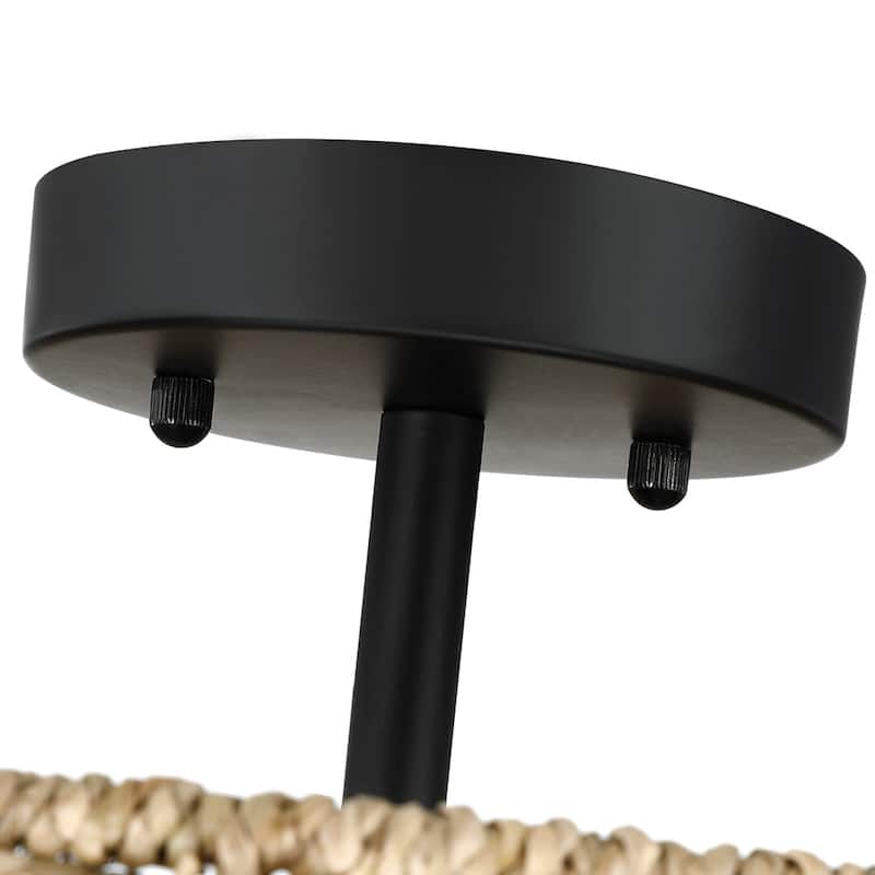 Lennie 13.6 in. 2-Light Natural Rattan Drum Semi-Flush Mount Ceiling Light - 13.6 in. W