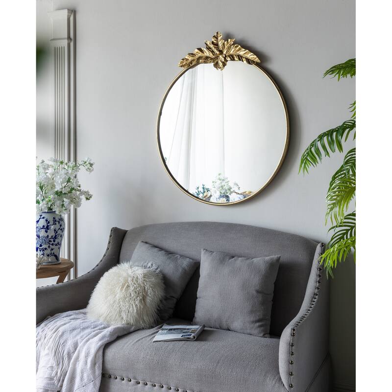 Arched Wall Decor Mirror with Metal Frame - Gold