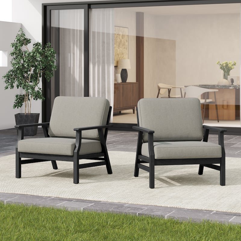 2 Set Outdoor Club Chairs with Cushions Teak Wood Patio Chairs