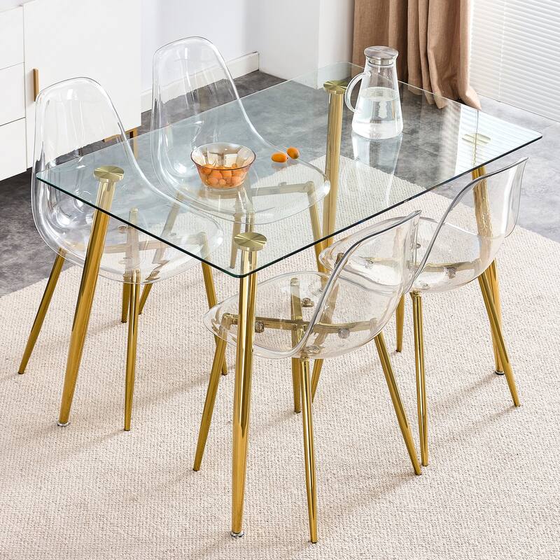 Roomfitters Transparent Plastic Dining Chairs with Silver Metal Legs, Armless Crystal Style Makeup or Office Set of 6