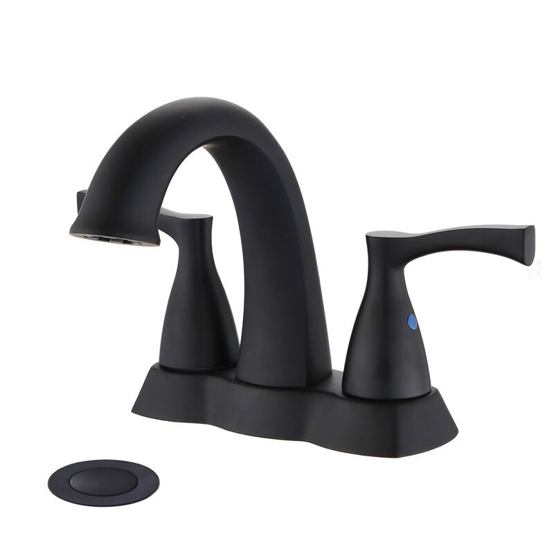 2 Handle 4 Inch Centerset Bathroom Sink Faucet with Pop-Up Drain, Matte Black - Matte Black