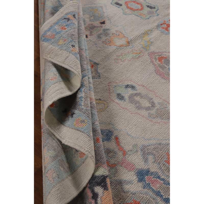 Hand Knotted Oriental 100% Wool Carpet Transitional Geometric Beige & Ivories Oushak Area Rug - 12' 4'' X 8' 11''