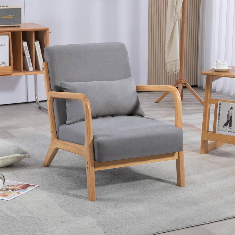 Leisure Chair with Solid Wood Armrest and Feet