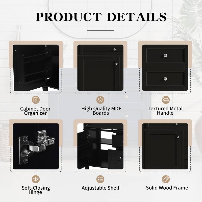 36 Inch Bathroom Vanity with Sink, Freestanding Cabinet with 2 Drawers, Tip-Out Drawer, Soft-Close Door & Resin Basin