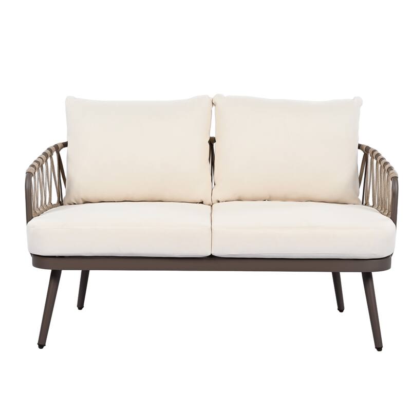4-Piece Outdoor Patio Furniture Set, with Metal Chairs, Outdoor Conversation Set with Thick Cushions and Coffee Table