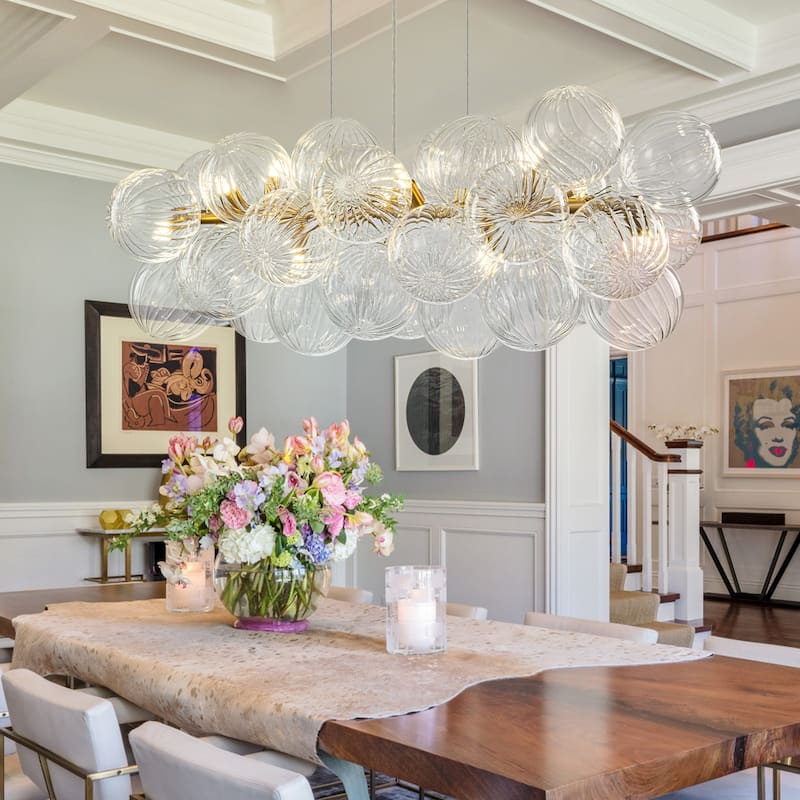 Modern 42" Large Glass Sputnik Bubble Chandelier Cluster Smoked Linear Chandelier - W42''