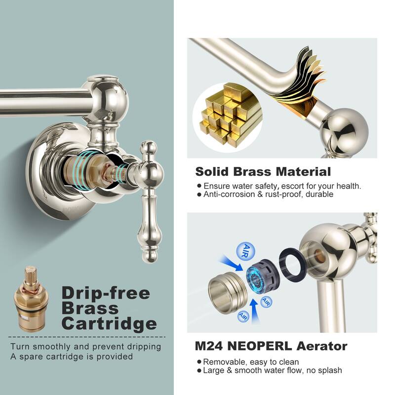 WOWOW Wall Mounted Pot Filler Faucet with Double Joints