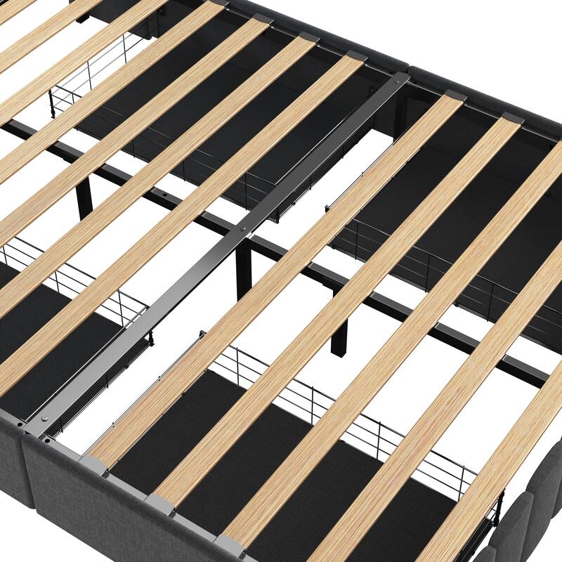 Platform Bed with LED, Four Under-bed Storage Drawers, and Winged Headboard
