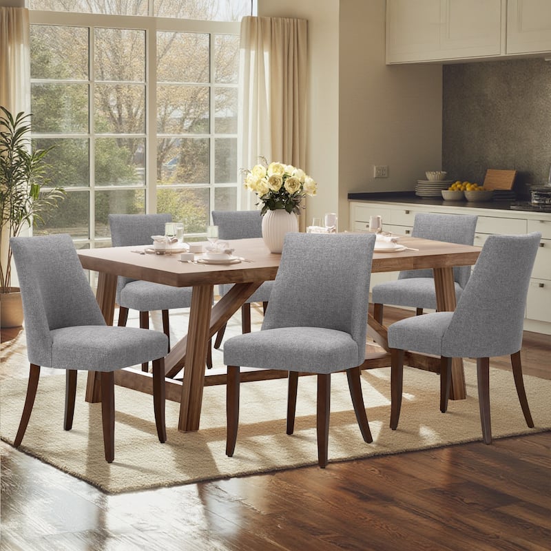 RENEWLINE Contemporary Dining Chair（Set of 2/4/6 - Upholstered Backrest & Wood Frame - Set of 6 - Light Grey
