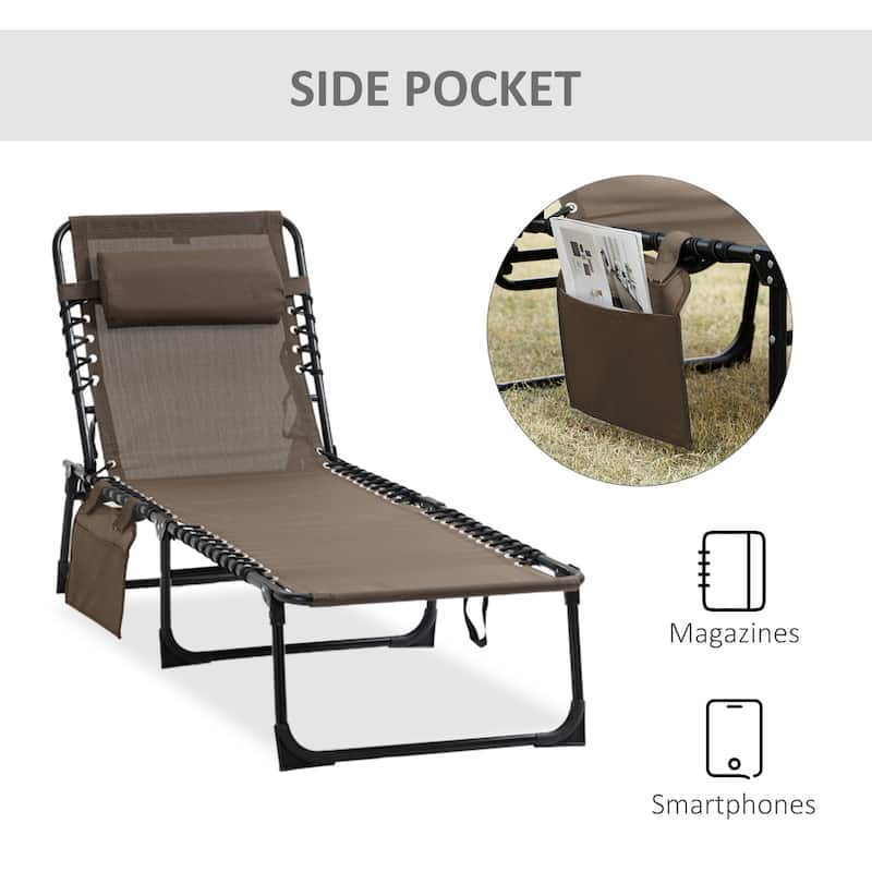 Outsunny Reclining Lounge Chair, Portable Sun Lounger, Folding Camping Cot, with Adjustable Backrest and Removable Pillow