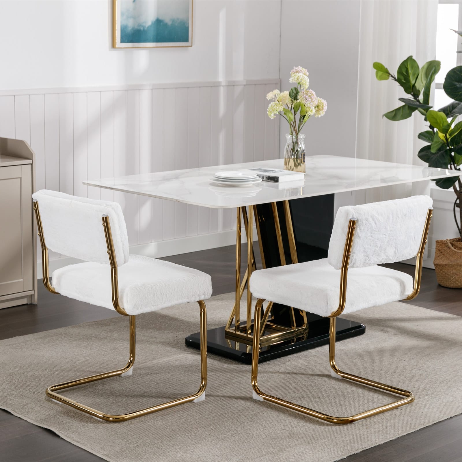 Modern Dining Chairs with Gold Metal Base, Accent Armless Kitchen