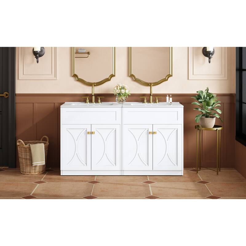 60'' Bathroom Vanity With Ceramic Sink Combo, Modern Freestanding Storage Cabinet With Gold Handles,Soft Closing Doors