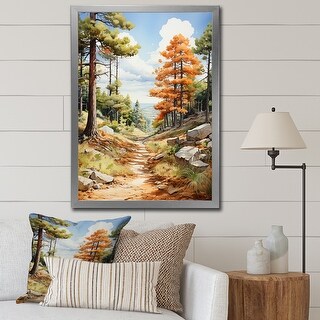 Designart "Pine Tree Sunlit Path II" Tree Pine Framed Canvas Art Print ...