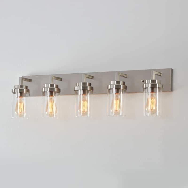 KAWOTI 5-Light Dimmable Bathroom Vanity Light with Clear Glass Shade