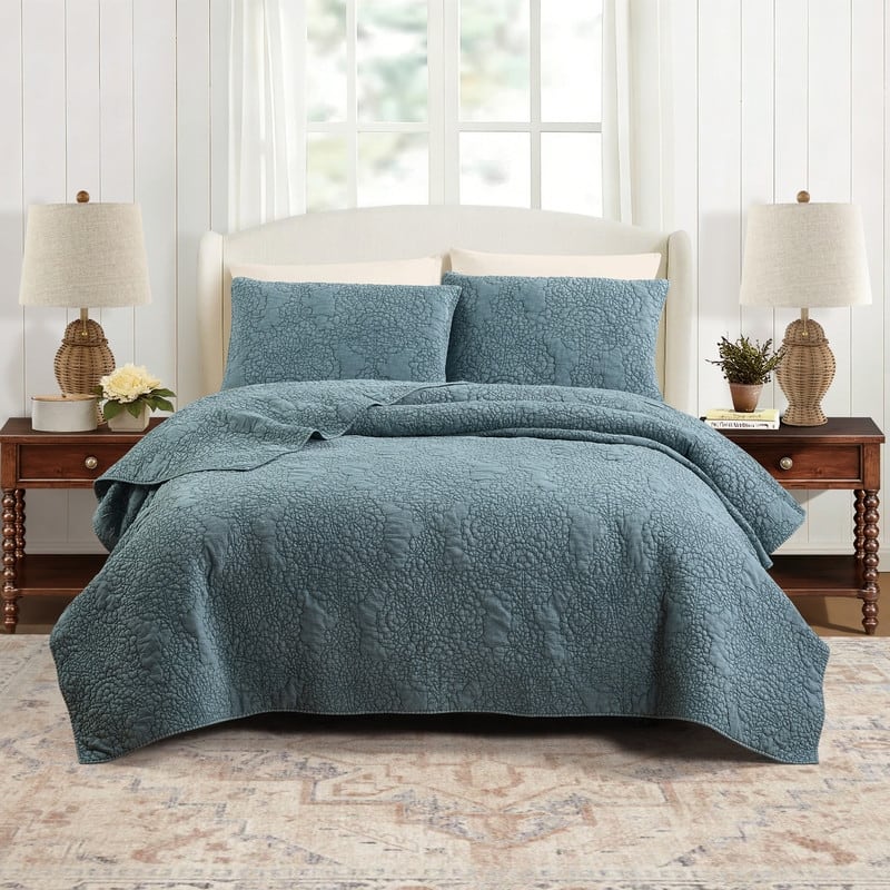 Spartina 449 Mystic Floral 3-Piece Solid Lightweight Quilt Set