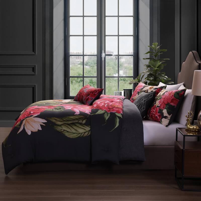 Bebejan Flower Garland 200 Thread Count 100% Cotton Sateen 5 Piece Reversible Comforter Set