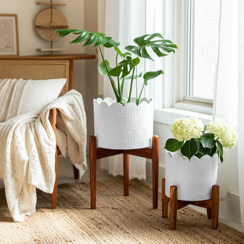 Stoneware Planters Scallop Design and Curved Rim Detail (Set of 2)