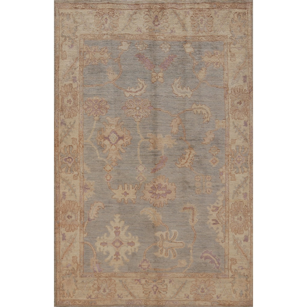 Hand Knotted Oriental 100% Wool Carpet Transitional All-Over Greys & Charcoal Oushak Area Rug - 6' 1'' X 3' 10''