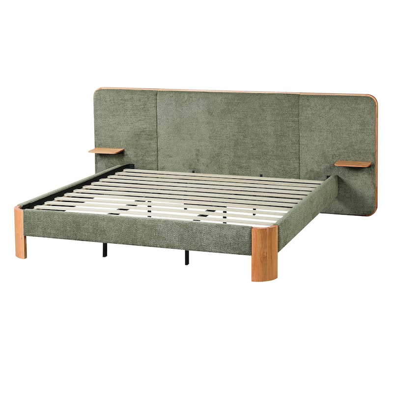 Christopher Knight Home - Modern Boucle Upholstered Platform Bed with Built-In Floating Shelves