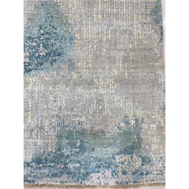 Hand-knotted Wool GREY / AQUA Transitional Abstract Area Rug