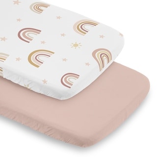 Sweet Jojo Designs Boho Rainbow Girl 2 Pack Baby Bassinet Fitted Sheets Pink Yellow Bohemian Modern Neutral Vintage Star Sun Sky