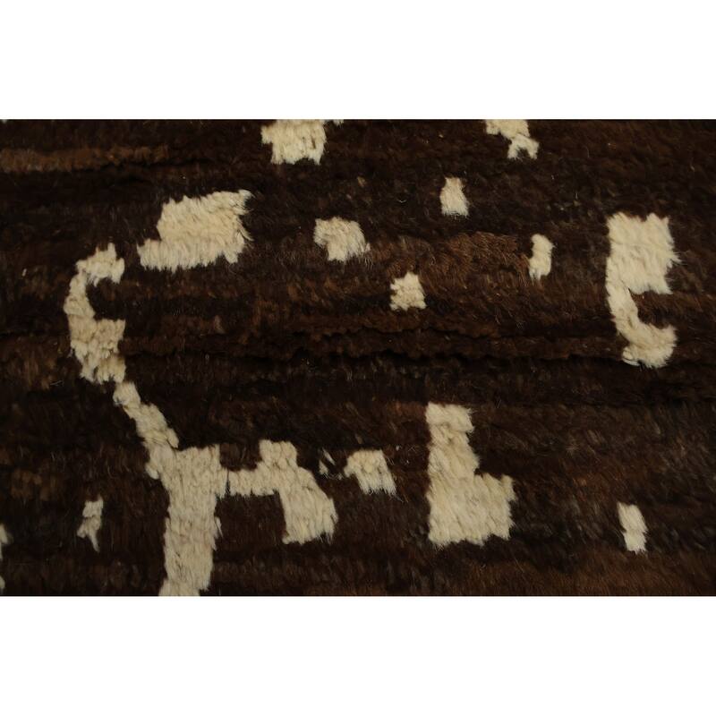 Hand Knotted Oriental 100% Wool Carpet Tribal Abstract Brown Moroccan Area Rug - 8' 7'' X 6' 0''