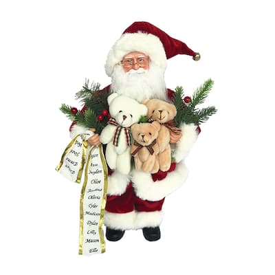 16" Santa Claus with Wish List and Teddy Bears Standing Christmas Figurine