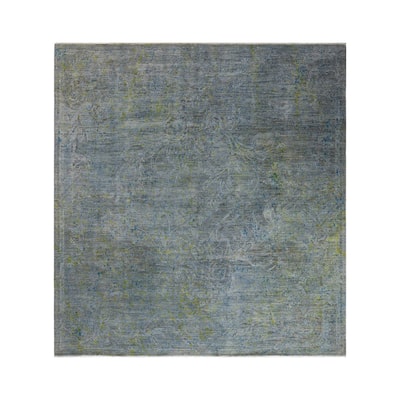Overton Hand Knotted Wool Vintage Inspired Modern Contemporary Overdyed Gray Square Area Rug - 9' 0" x 9' 4"