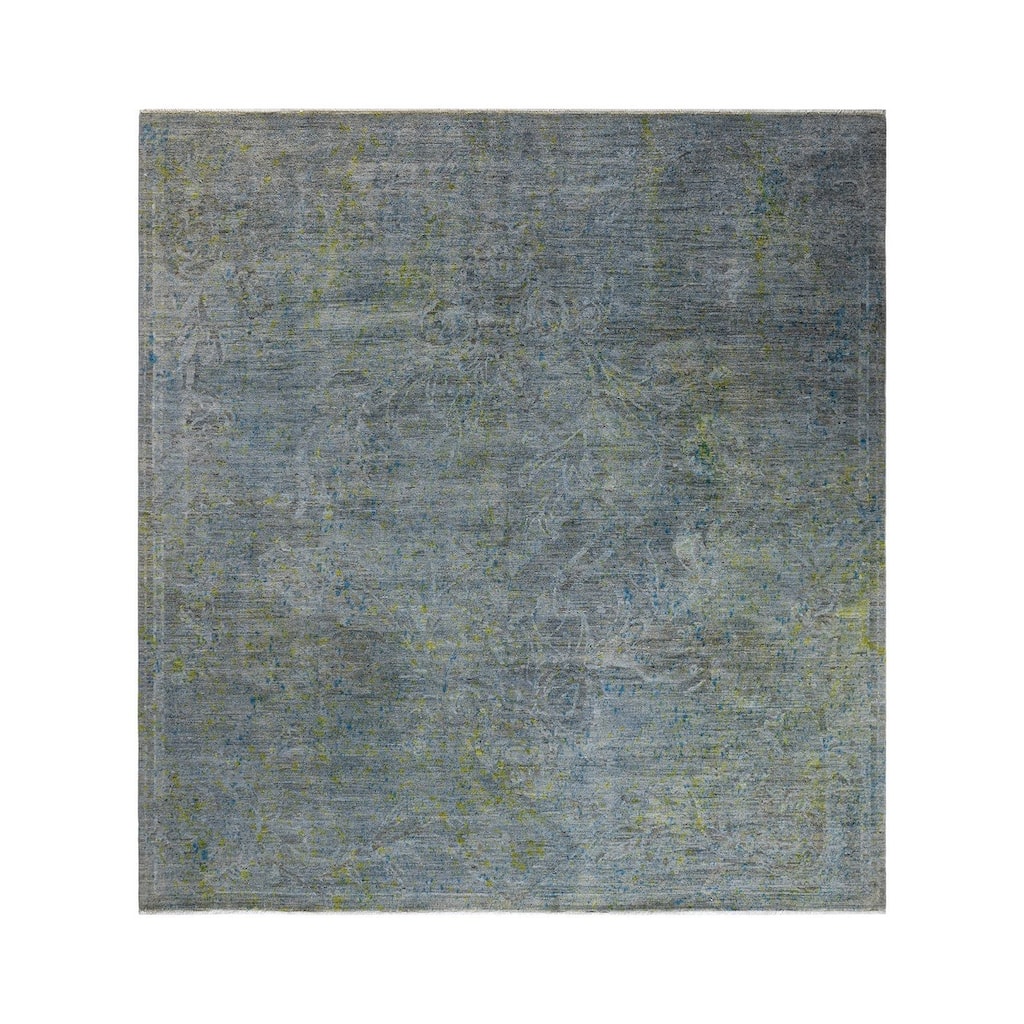 Overton Hand Knotted Wool Vintage Inspired Modern Contemporary Overdyed Gray Square Area Rug - 9' 0" x 9' 4"