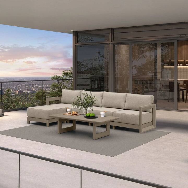 PURPLE LEAF Caesar Khaki Sofas Sectionals 4-18 Piece with 9.6" Thick Cushion for Yard Porch Deck Outdoor Patio Conversation Sets - 4 Seats+1 Ottoman+1 Table - L-shaped