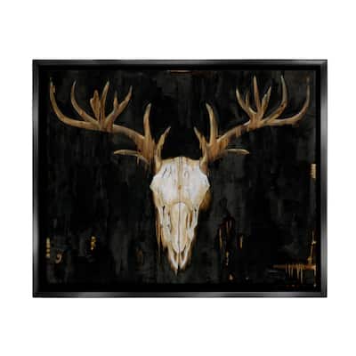 Stupell Deer Antlers Skull Dark Rustic Framed Floater Canvas Wall Art by Liz Jardine