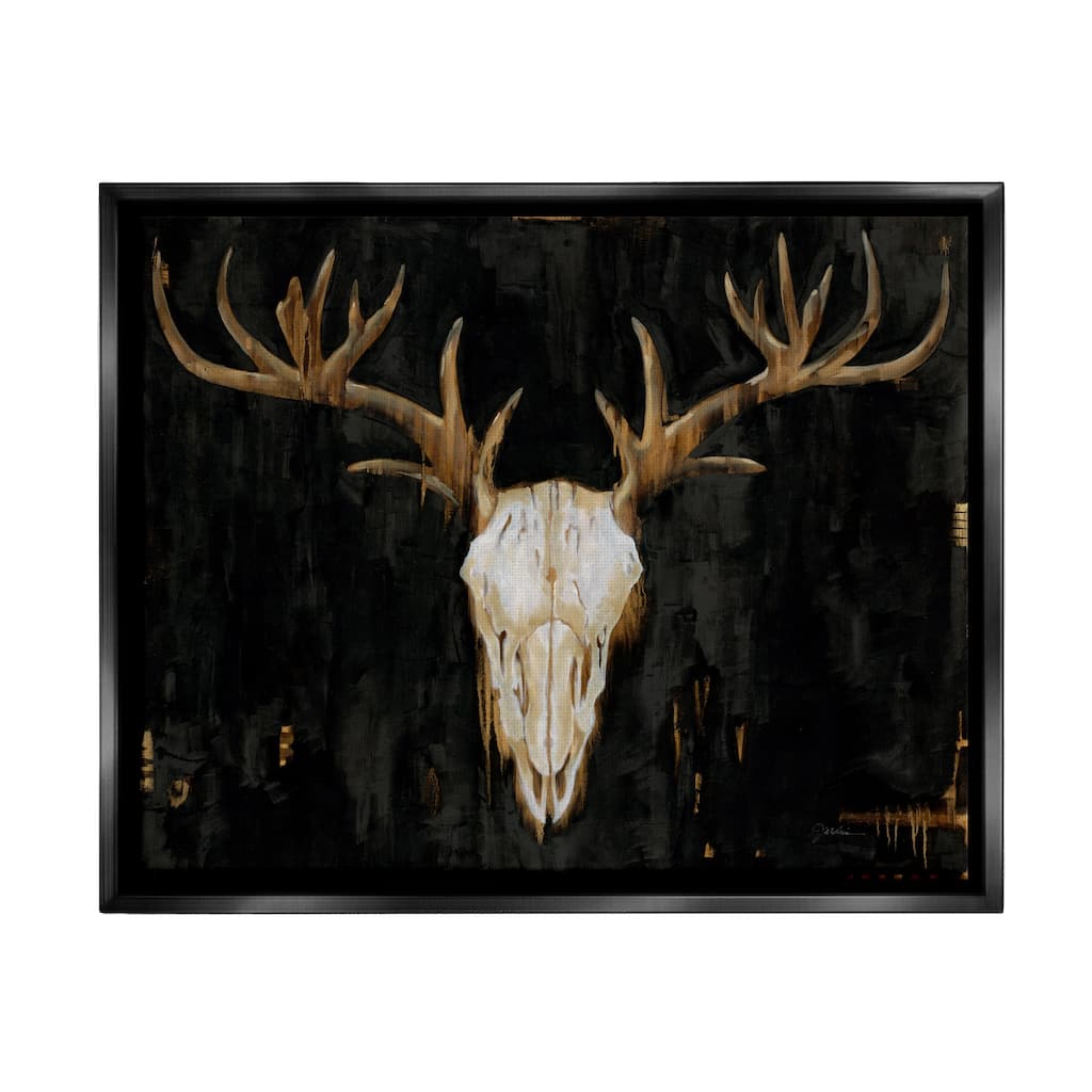 Stupell Deer Antlers Skull Dark Rustic Framed Floater Canvas Wall Art by Liz Jardine