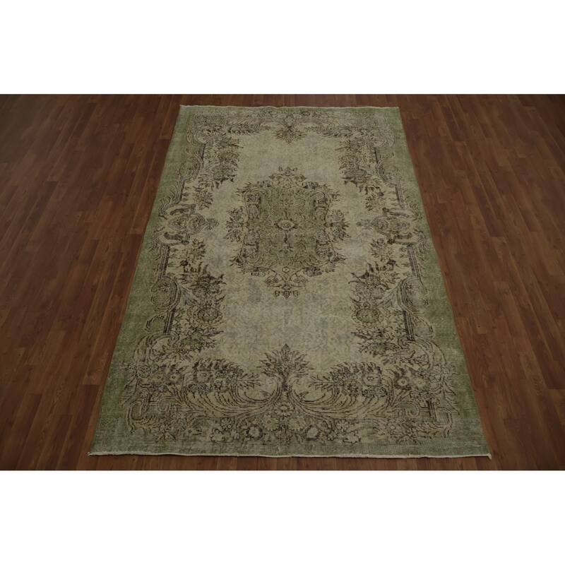 Hand Knotted Oriental 100% Wool Carpet Transitional Floral Green Anatolian Area Rug - 9' 1'' X 5' 8''