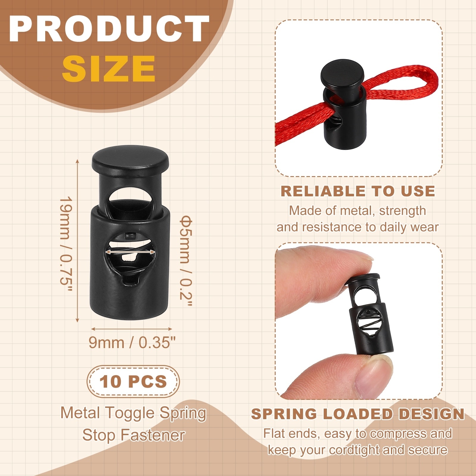Metal Cord Locks, Single-Hole Cord Locks for Drawstrings End Stopper Fastener Slider Toggles Clip Shoelaces Backpacks