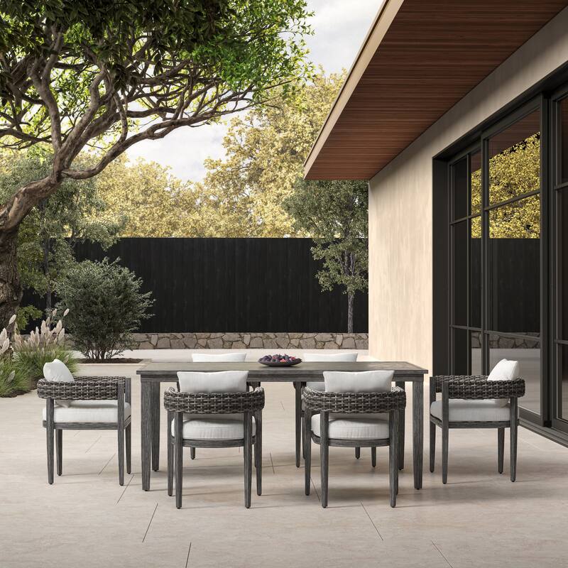 7-Piece Outdoor Patio Woven Dining Set with Gray Cushions
