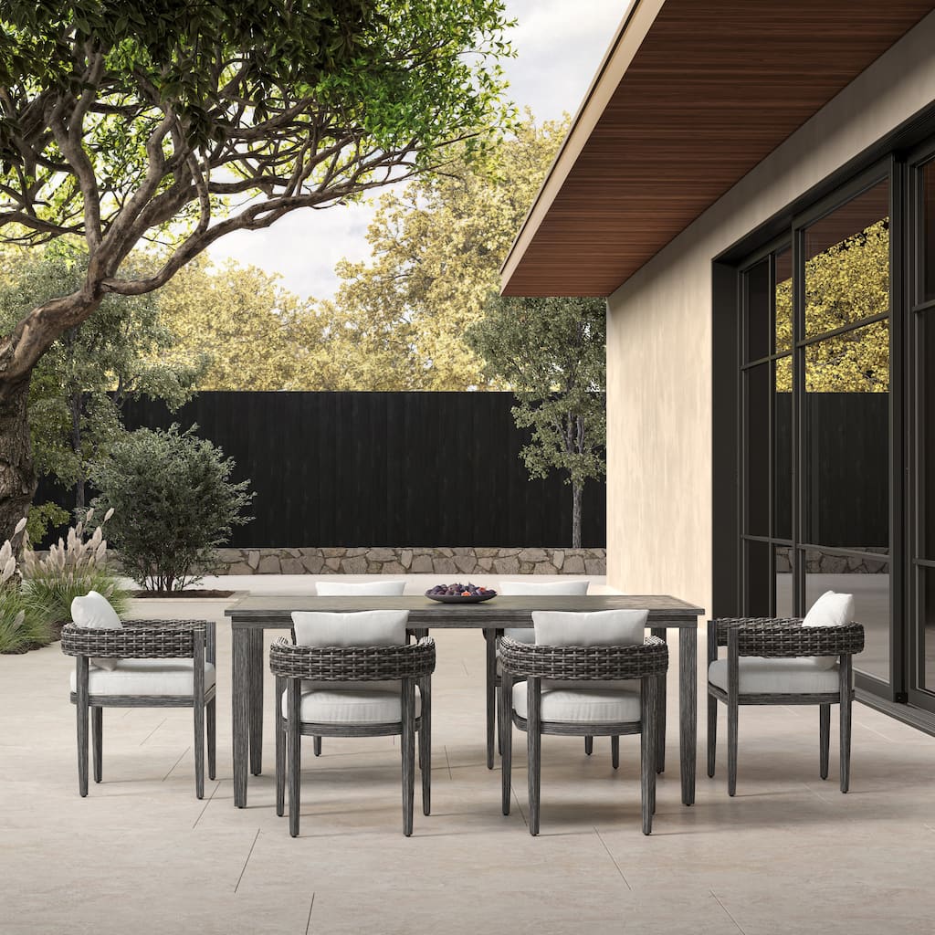 7-Piece Outdoor Patio Woven Dining Set with Gray Cushions