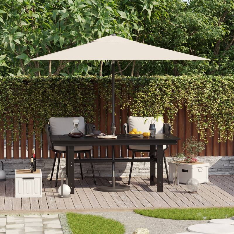 70.9" Outdoor Dining Table with Umbrella Hole, HDPE All Weather Patio Table Waterproof UV Resistant Rectangular Dining Table
