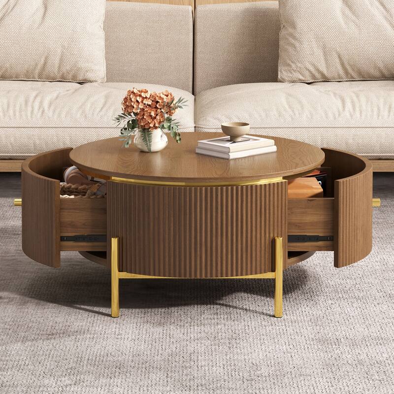 Merax Modern Round Coffee Table with 2 large Drawers