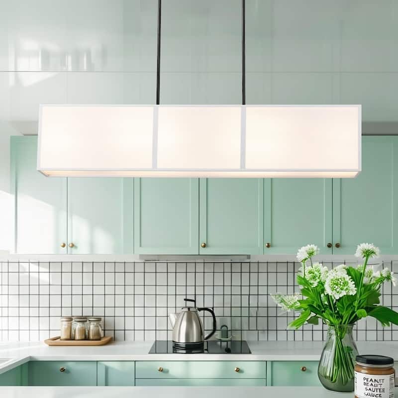 6-Light Rectangular Fabric Shaded Chandelier with Bottom Reflector - Black