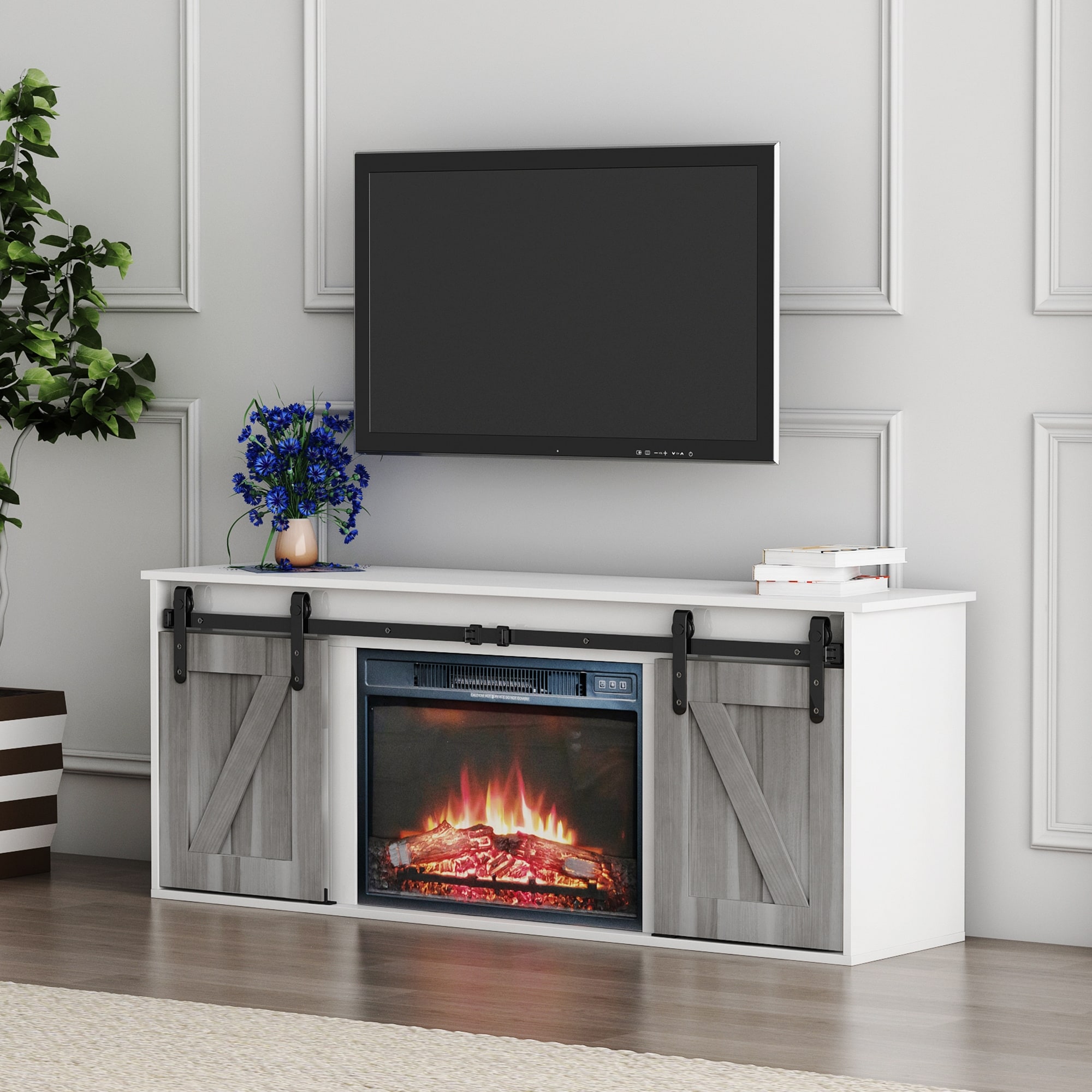 TONWIN TV Cabinet with Electric Fireplace for TV up to 65 Inch