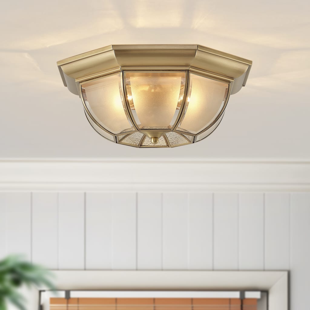 Starsky Vintage 3-Light Glass Brass Flush Mount