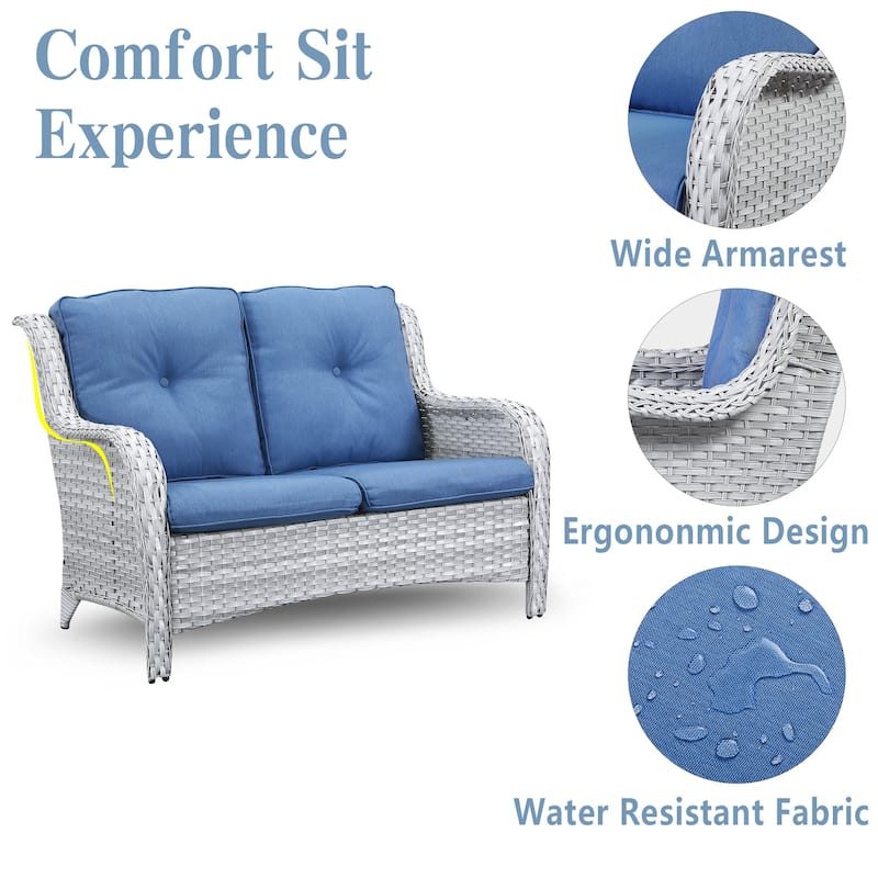 Pocassy Outdoor Loveseat Sofa 2-Seat PE Rattan