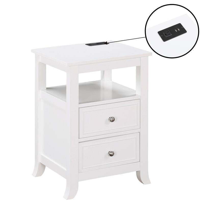Convenience Concepts Melbourne 2 Drawer End Table with Charging Station and Shelf
